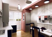 3d визуализация кухни, современная кухня, кухня в красном стиле