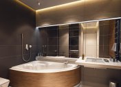 ванна, туалет, 3d визуализация ванной комнаты, дизайн однокомнатной квартиры