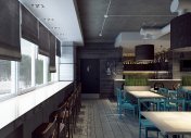 современное заведение, дерево в интерьере кафе, 3d панели в отделке