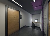 фото выполненных проектов, металлическая входная дверь, купить входную дверь в минске, черный пол в подъезде, черный керамогранит на полу, студия М5, дизайн интерьера подъезда многоквартирного жилого