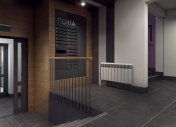 дизайн интерьера подъездов панельного дома, оригинальные почтовые ящики в подъезде, современный подъезд