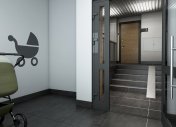 Александров парк, интерьер тамбура, колясочная в подъезде, оригинальное решение колясочной