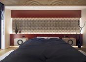 дизайн интерьера спальни, спальня, современная кровать, 3d панели