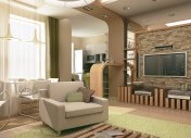 дизайн интерьера, двухкомнатной квартиры, дерево в интерьере гостиной, студия М5