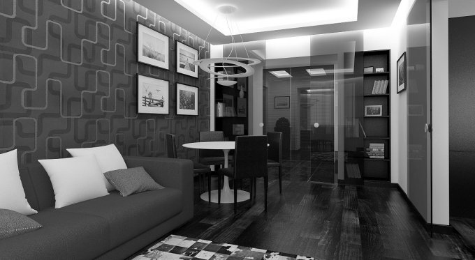 интерьер трехкомнатной квартиры, 3d визуализация интерьера