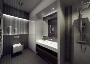современный душ, интерьер ванной, 3d визуализация, дизайн интерьера