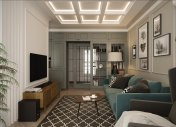 кисонный потолок в отделке квартиры, интерьер