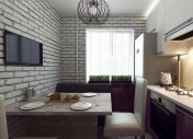 телевизор в кухне, современный стиль кухни, дизайн маленькой кухни, студия М5, интерьер кухни в минске