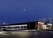 архитектурная подсветка торгового центра, современная подсветка торгового центра